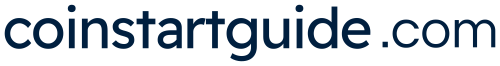 CoinStartGuide.com logo in dark blue text with a clean, modern font on a white background, representing the brand's identity in cryptocurrency education and guidance.